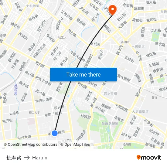 Changshou Road to Harbin map