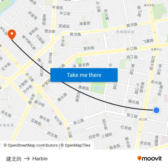 Jianbei Street to Harbin map