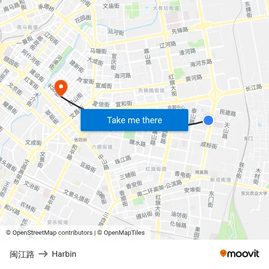 Minjiang Road to Harbin map