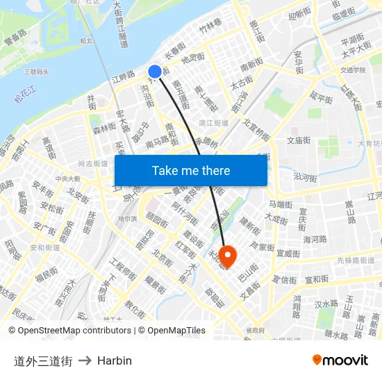 Daowai Third Street to Harbin map