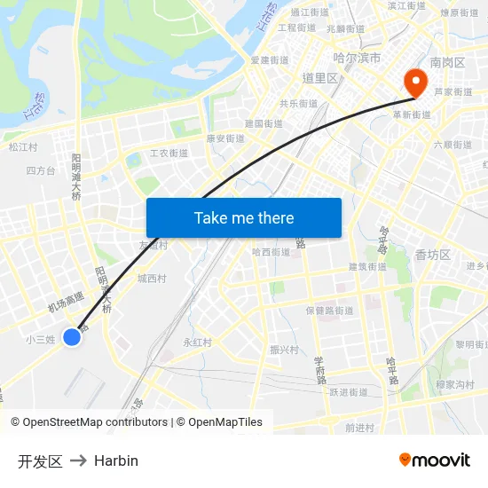 Development Zone to Harbin map
