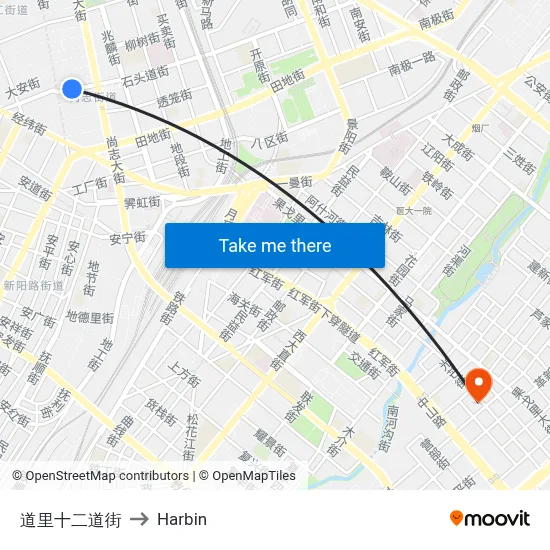 Daoli 12th Street to Harbin map