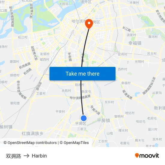 Shuangyong Road to Harbin map