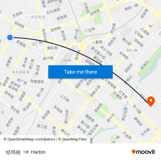Jingwei School to Harbin map