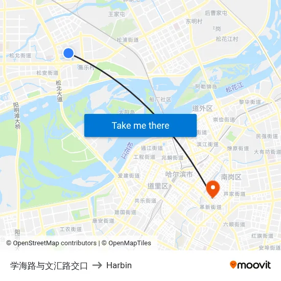 Xuehai & Wenhui Road Intersection to Harbin map
