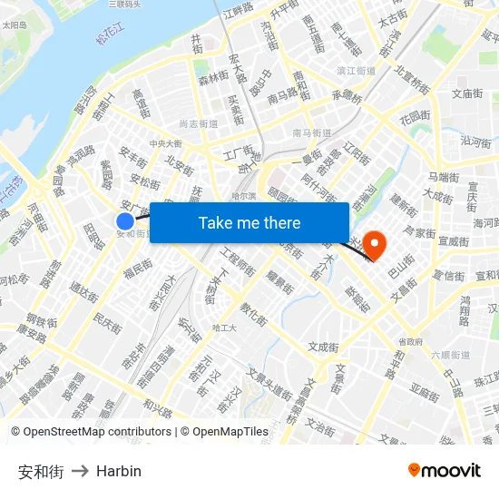 Anhe Street to Harbin map