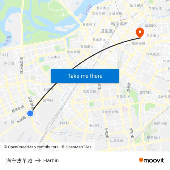 Haining Leather City to Harbin map