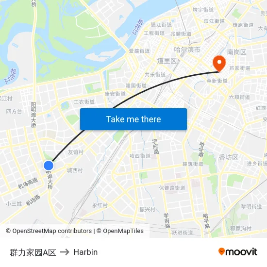 Qunli Garden Section A to Harbin map