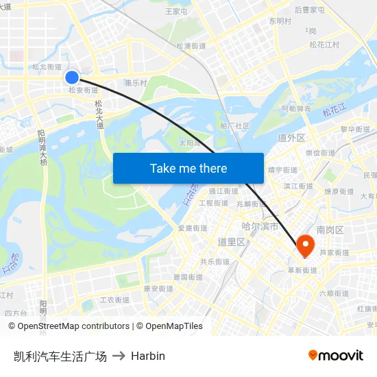 Kaili Auto Life Plaza to Harbin map