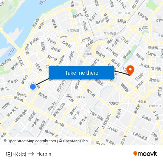 Jianguo Park to Harbin map
