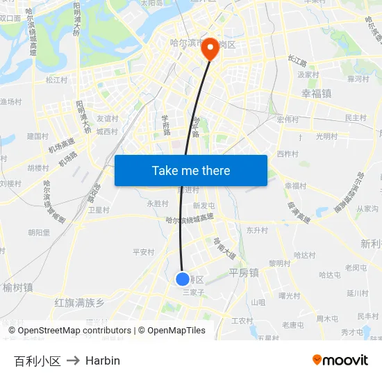Baili Community to Harbin map