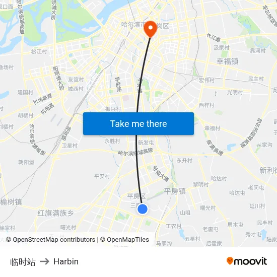 Temporary Station to Harbin map