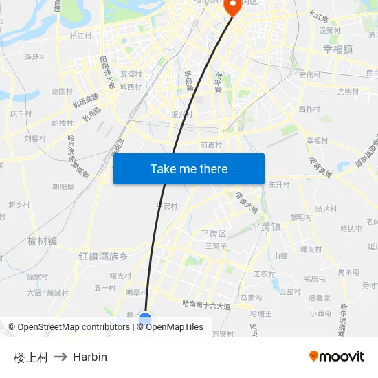 Upstairs Village to Harbin map