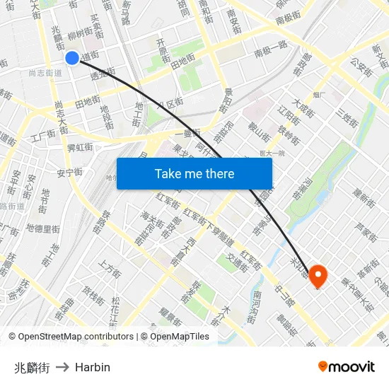 Zhaoling Street to Harbin map