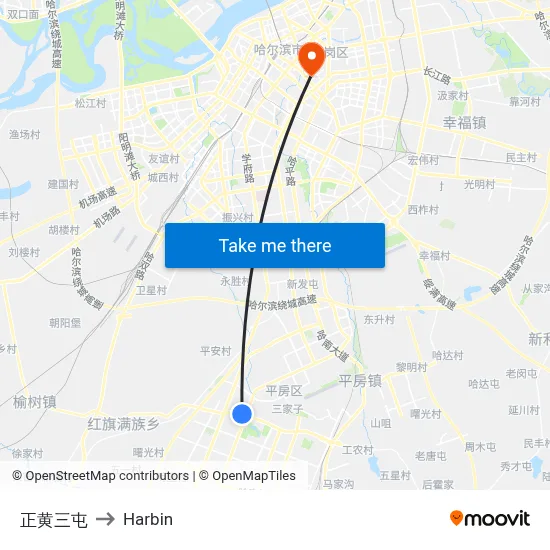 Zhenghuang Santun to Harbin map