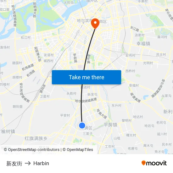 Xinyou Street to Harbin map