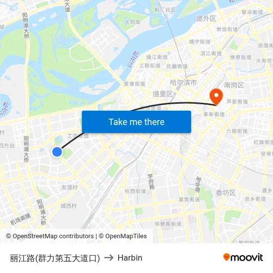 Lijiang Road (Qunli 5th Avenue Intersection) to Harbin map