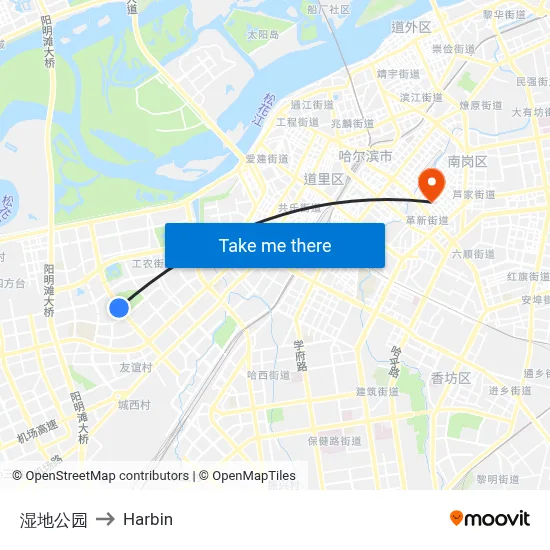 Wetland Park to Harbin map