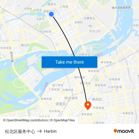 Songbei District Service Center to Harbin map