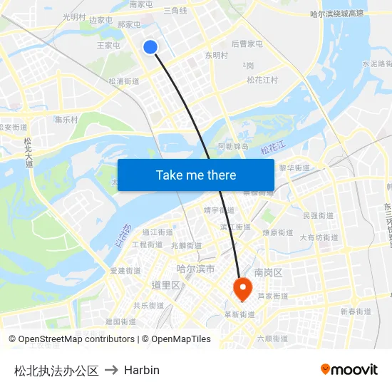 Songbei Law Enforcement Office to Harbin map