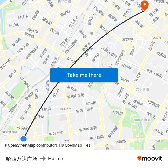 Haxi Wanda Plaza to Harbin map
