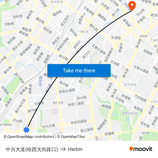 Zhongxing Avenue (Haxi Street Intersection) to Harbin map
