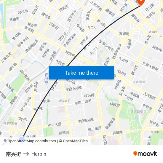 Nanxing Street to Harbin map
