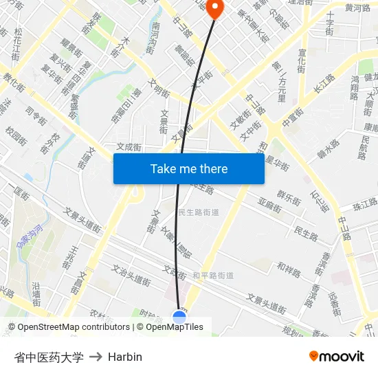 Provincial TCM University to Harbin map