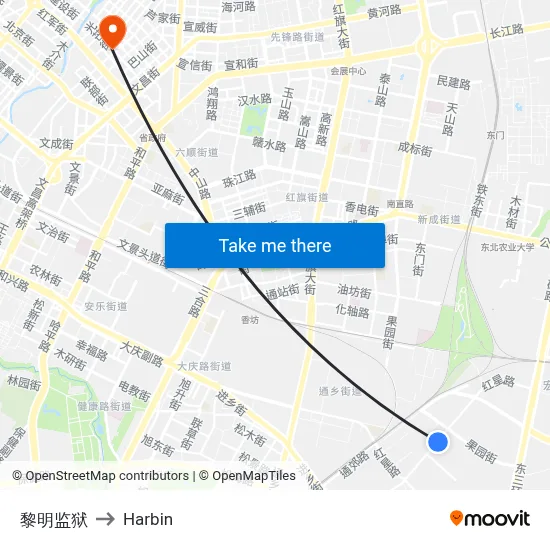 Liming Prison to Harbin map