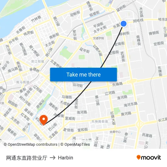 Netcom East Zhilu Office to Harbin map