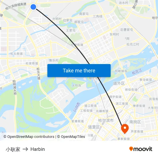 Xiao Geng Jia to Harbin map
