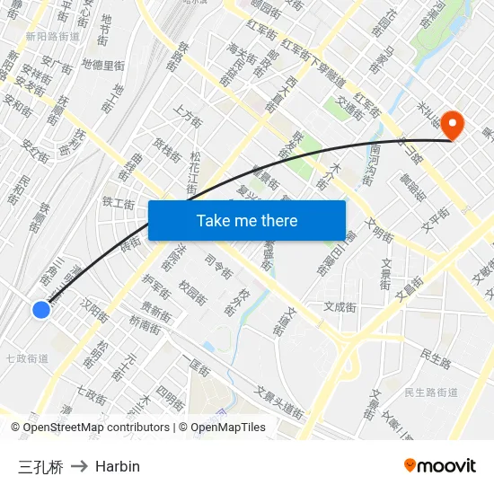 Three Holes Bridge to Harbin map