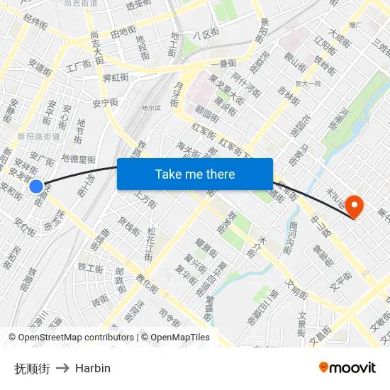 Fushun Street to Harbin map