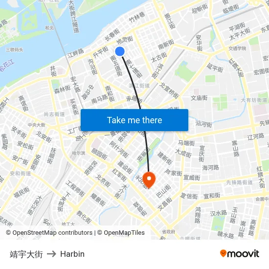 Jingyu Street to Harbin map