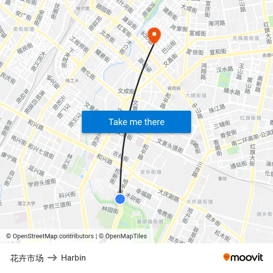 Flower Market to Harbin map