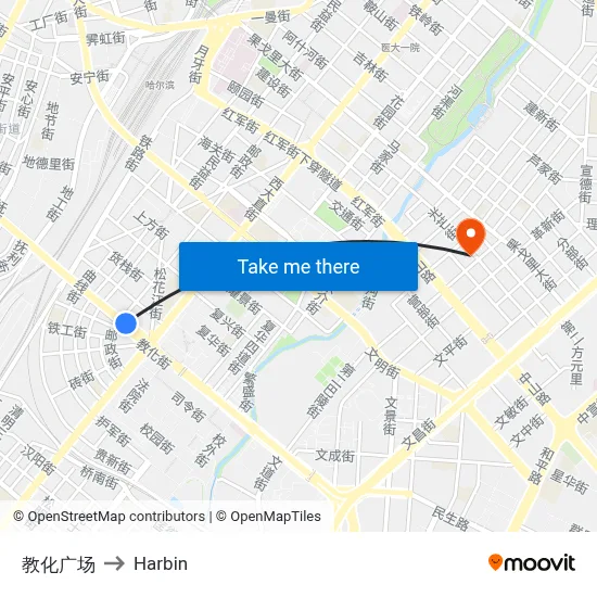 Jiaohua Square to Harbin map