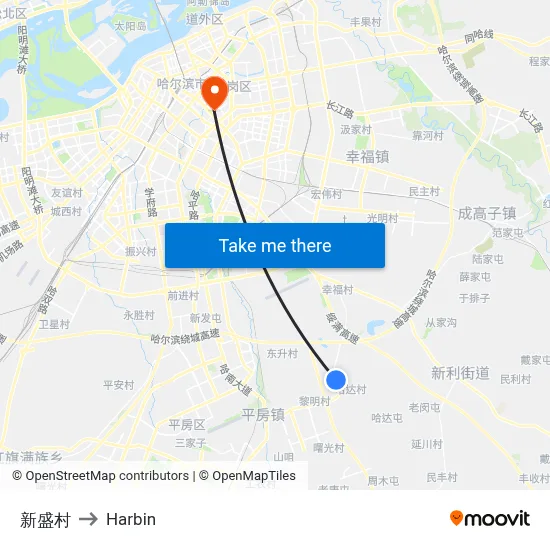 Xinsheng Village to Harbin map