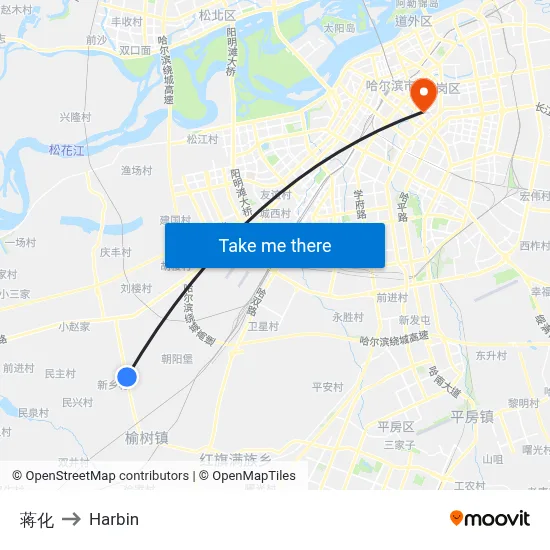 Jianghua to Harbin map