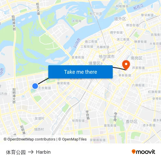 Sports Park to Harbin map
