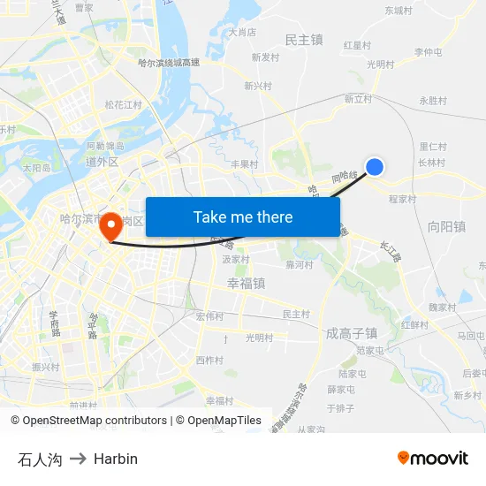 Shiren Gou to Harbin map