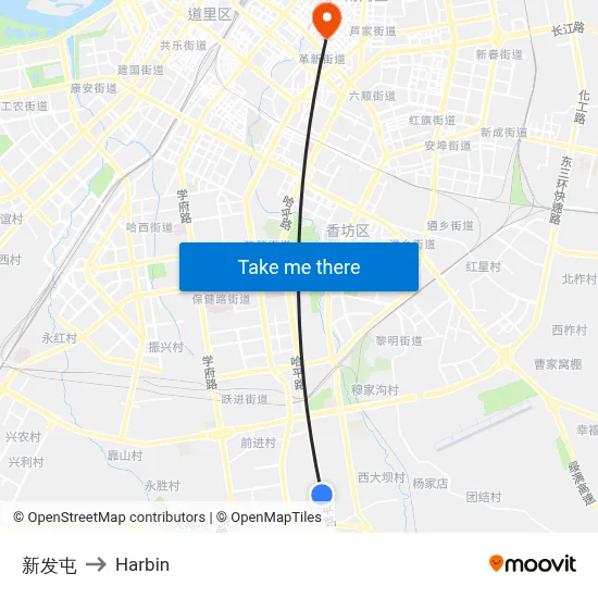 Xinfa Village to Harbin map
