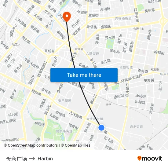Mother Square to Harbin map