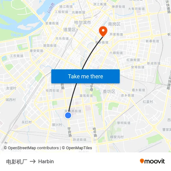 Film Factory to Harbin map