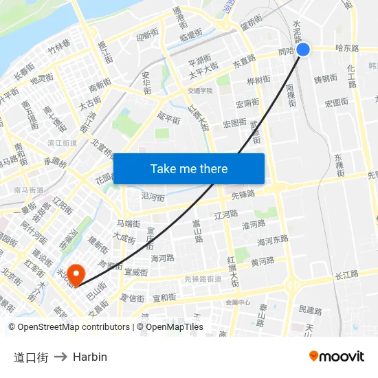 Daokou Street to Harbin map