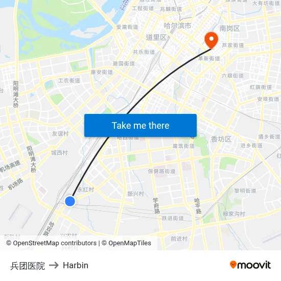 Corps Hospital to Harbin map