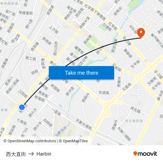 West Dazhi Street to Harbin map