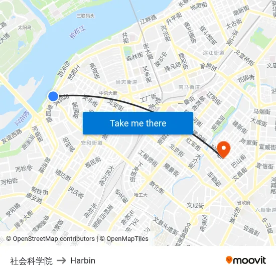 Academy of Social Sciences to Harbin map