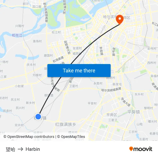Wang Ha to Harbin map