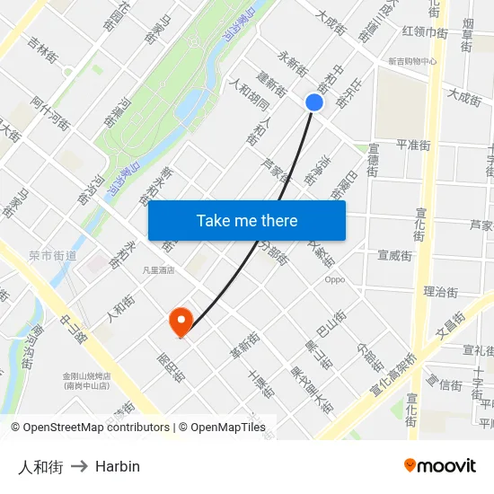 Renhe Street to Harbin map