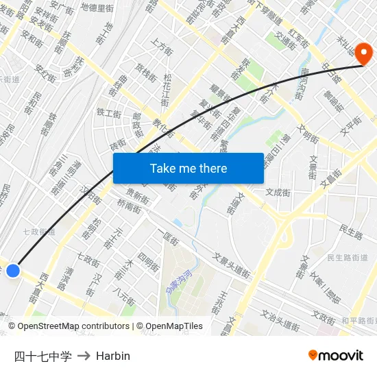 No. 47 Middle School to Harbin map
